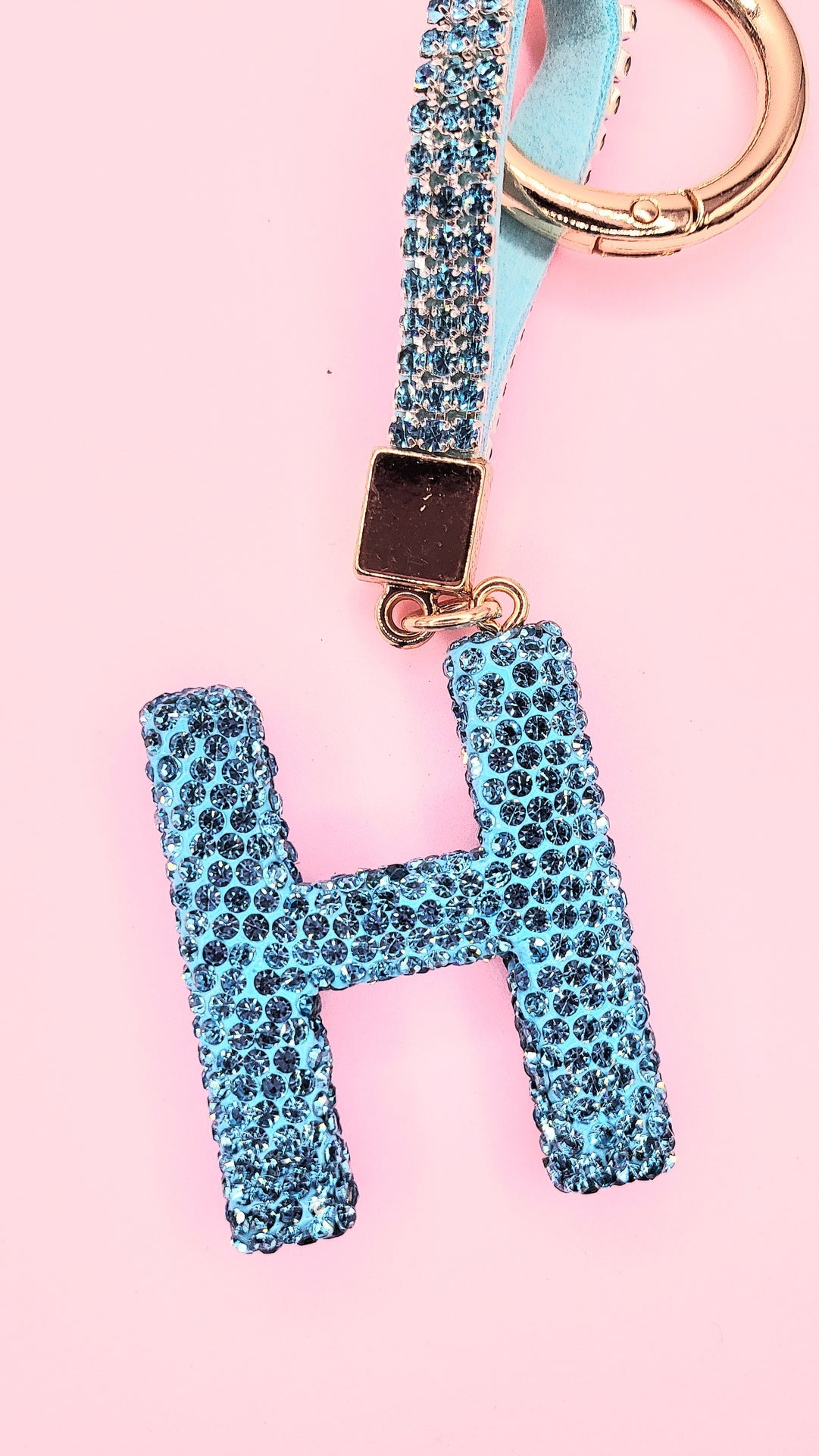 Initial Letter Blue Crystal Key Ring & Bag Charm