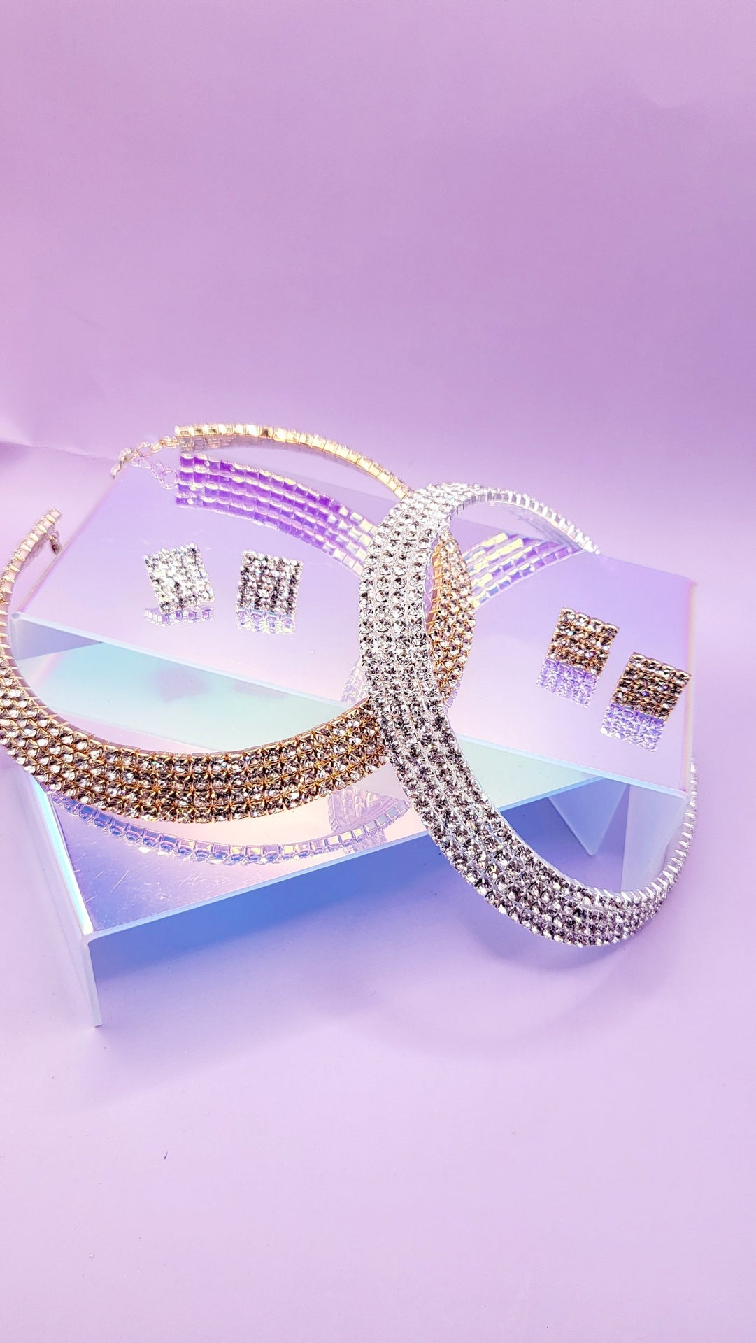 Queen Glam Crystal Duo Choker & Earrings