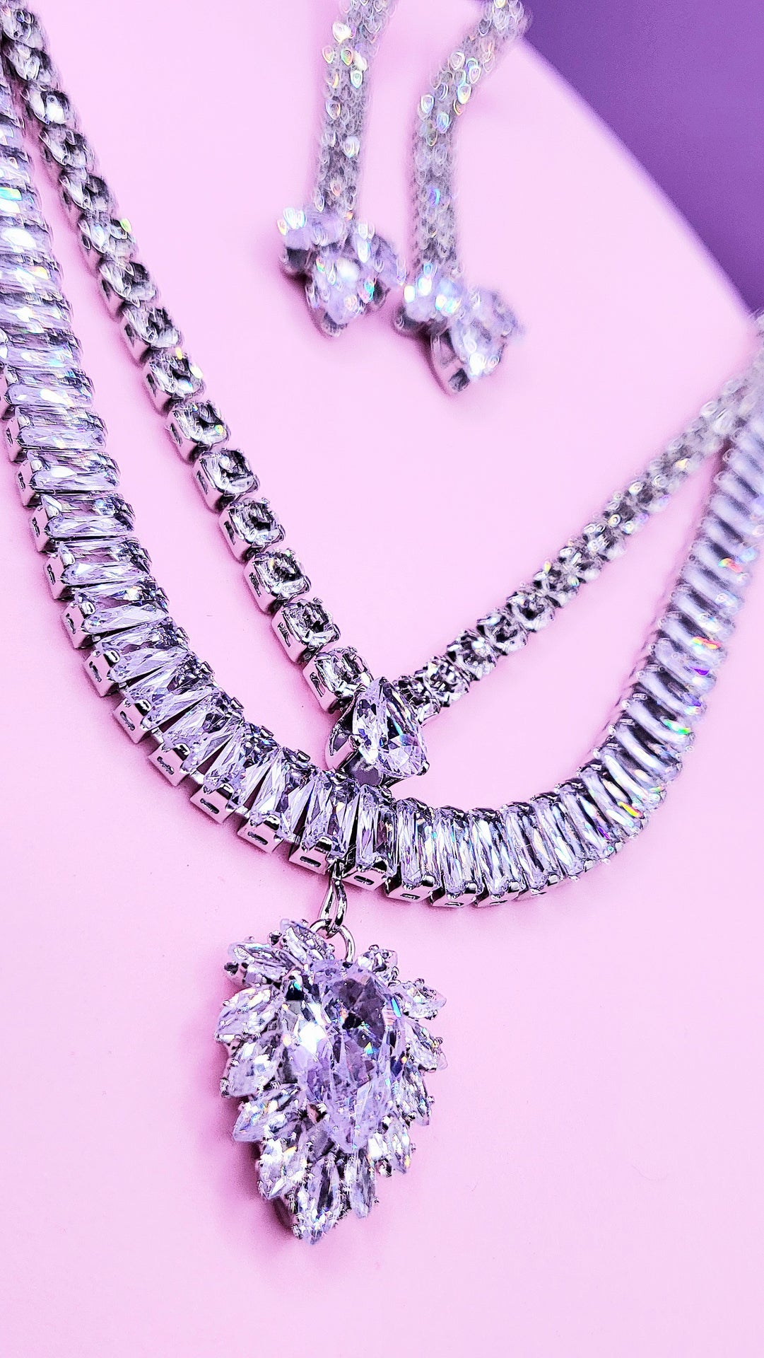 Goddess Crystal Baguette Cut Layered Necklace Set