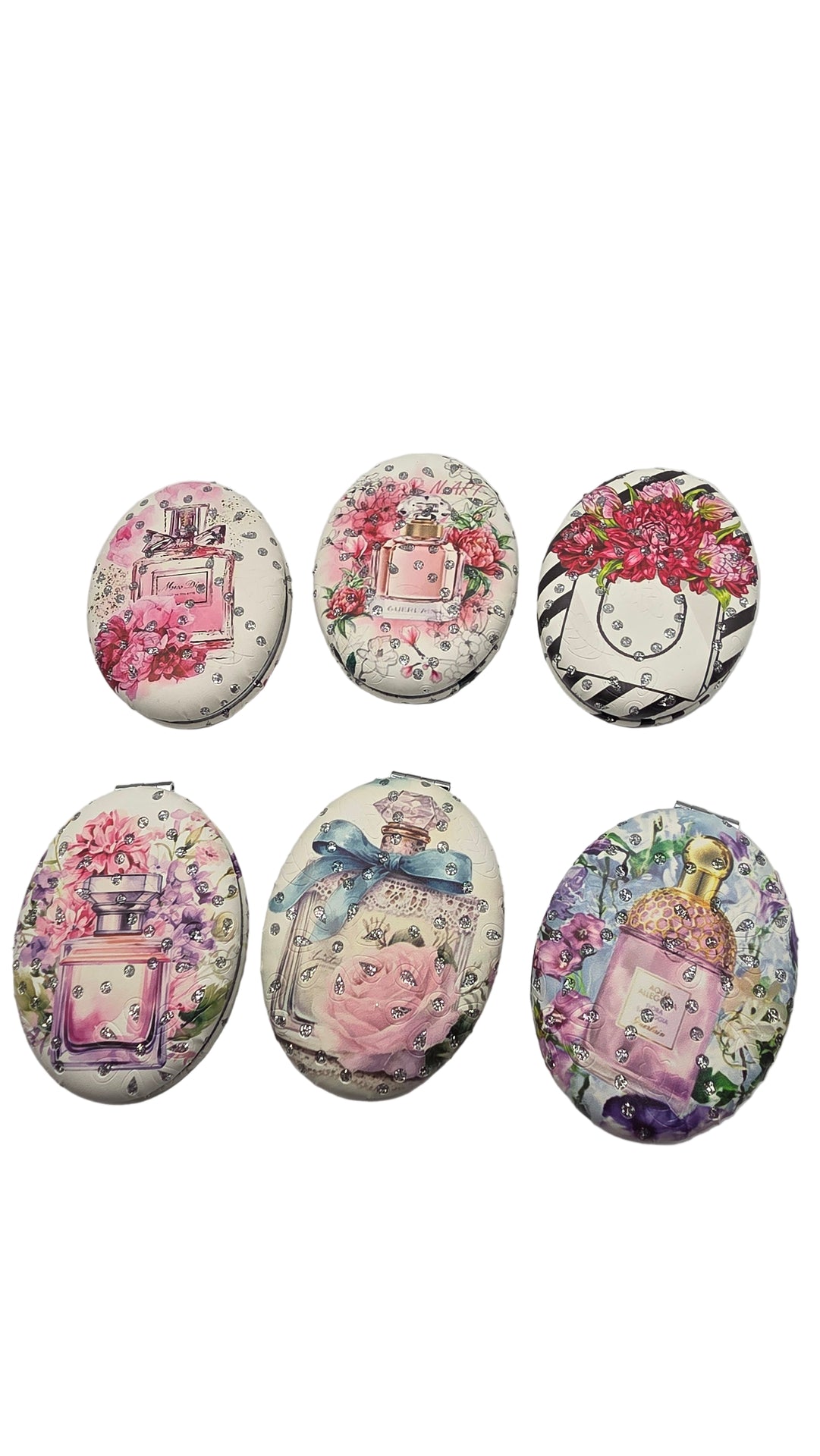 Sparkly Oval Perfume Bottle Compact Mirrors Pack of 12