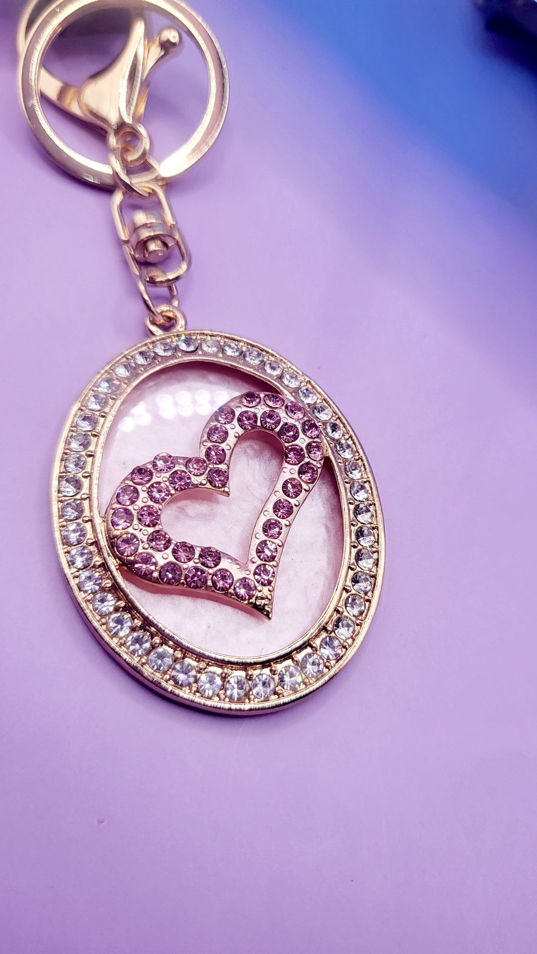 Crystal Oval Heart Key Ring & Bag Charm