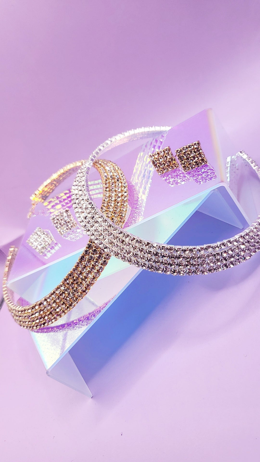 Queen Glam Crystal Duo Choker & Earrings