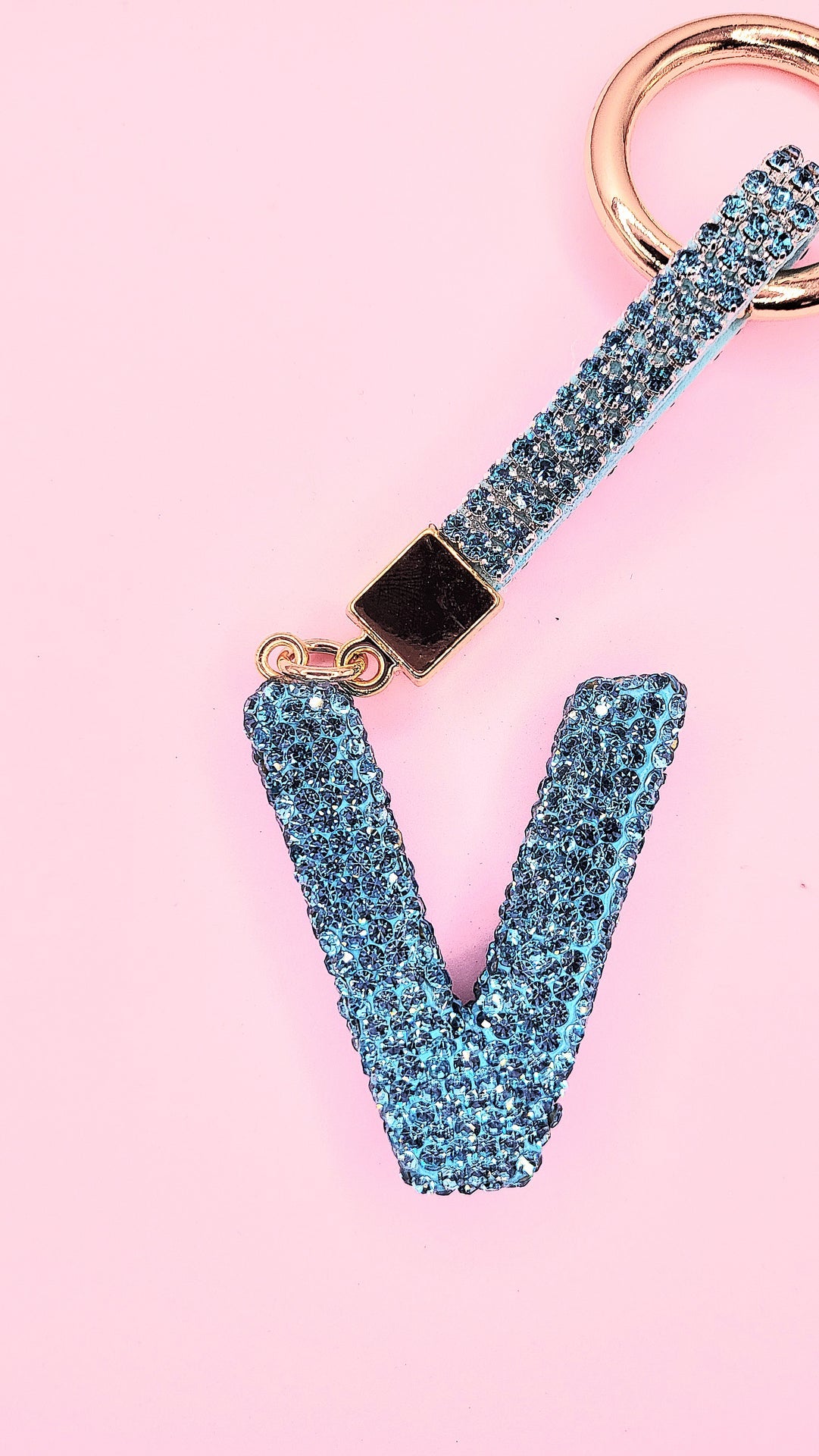 Initial Letter Blue Crystal Key Ring & Bag Charm