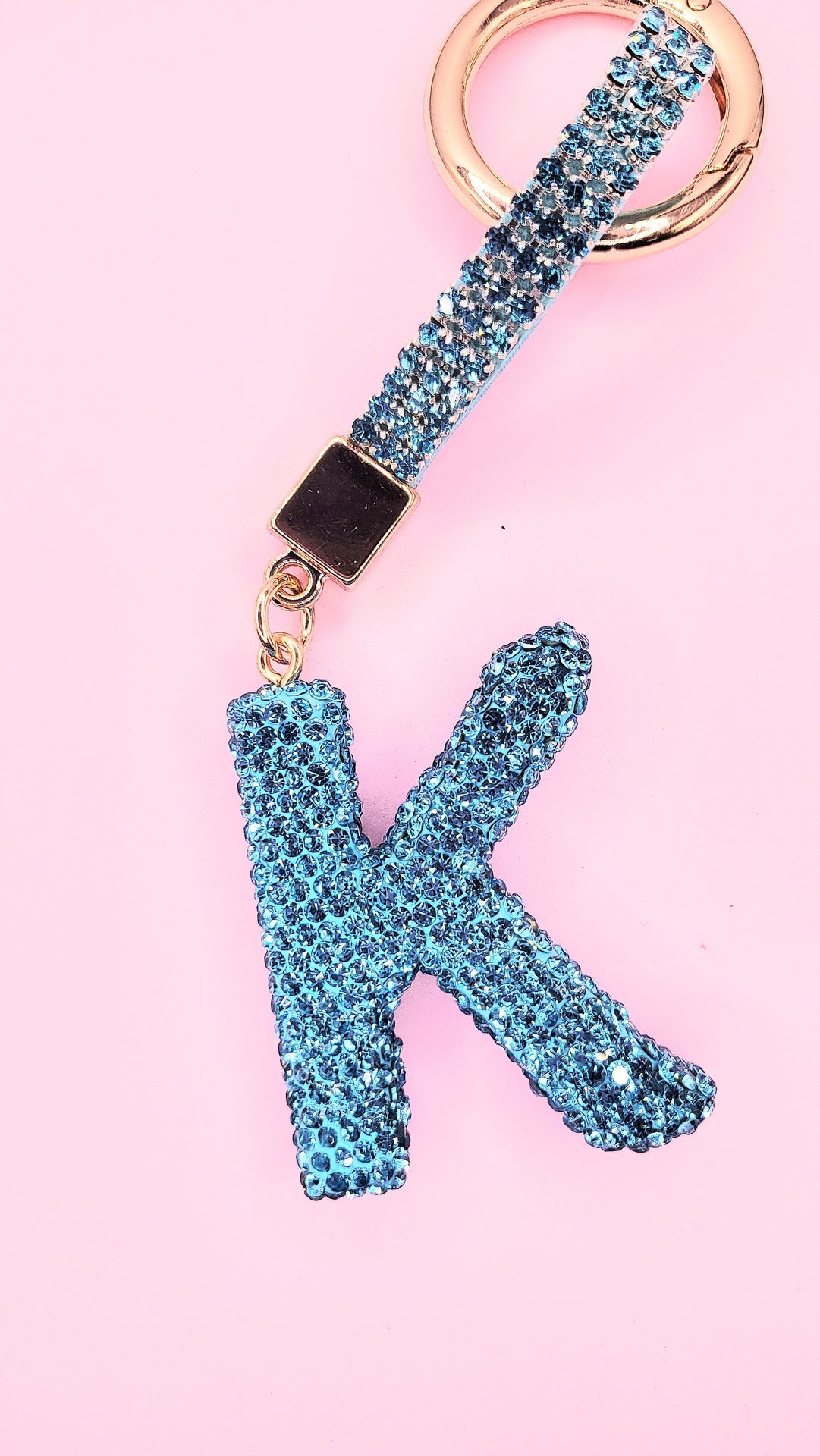Initial Letter Blue Crystal Key Ring & Bag Charm