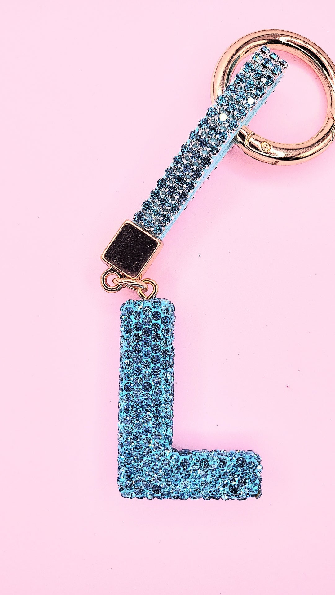 Initial Letter Blue Crystal Key Ring & Bag Charm