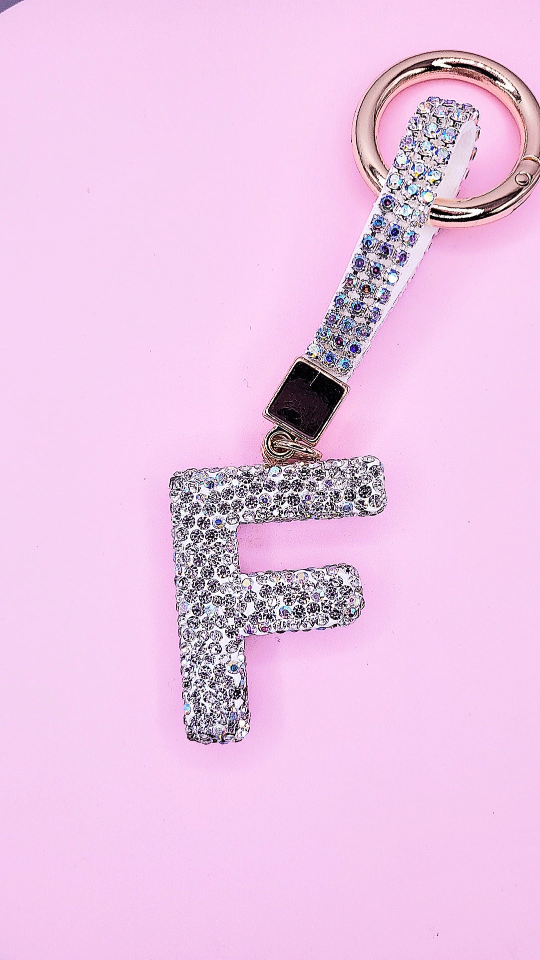 Initial Letter Silver Crystal Glam Key Ring