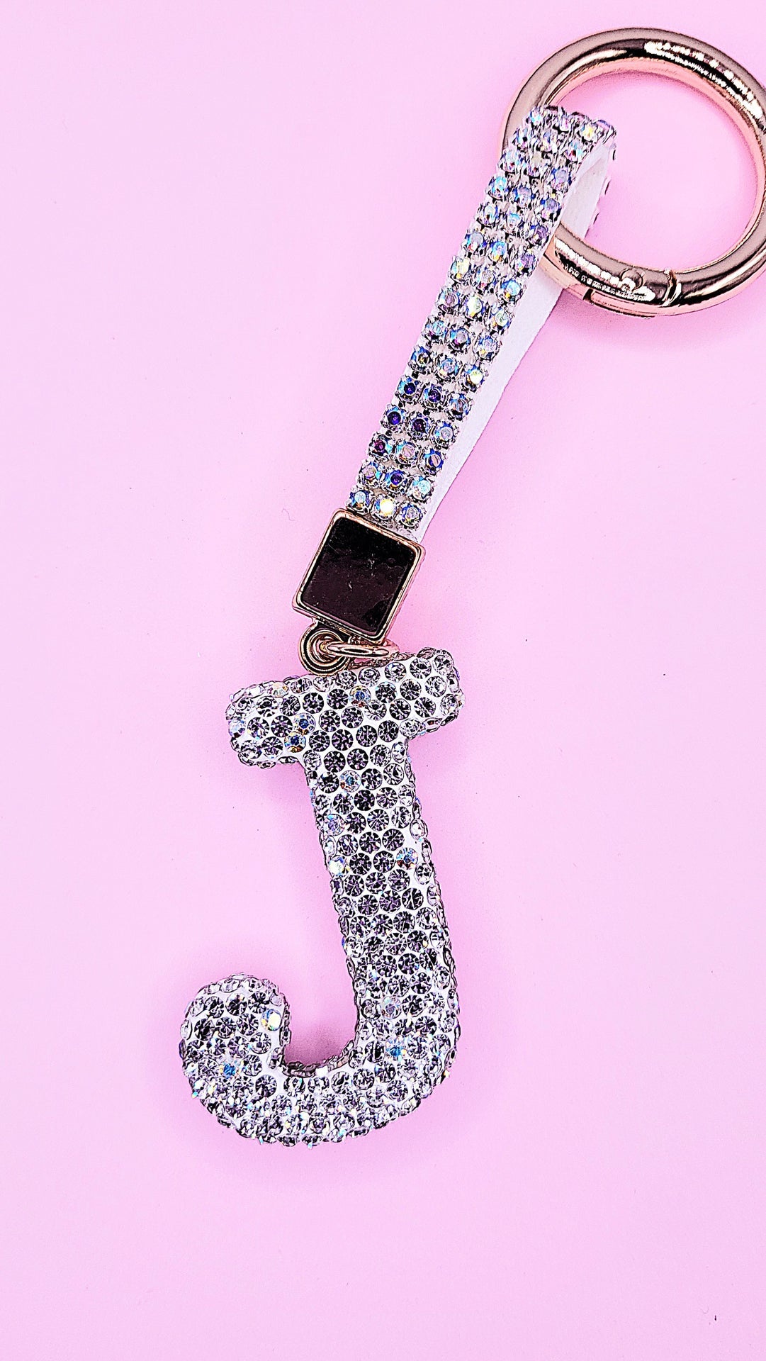 Initial Letter Silver Crystal Glam Key Ring