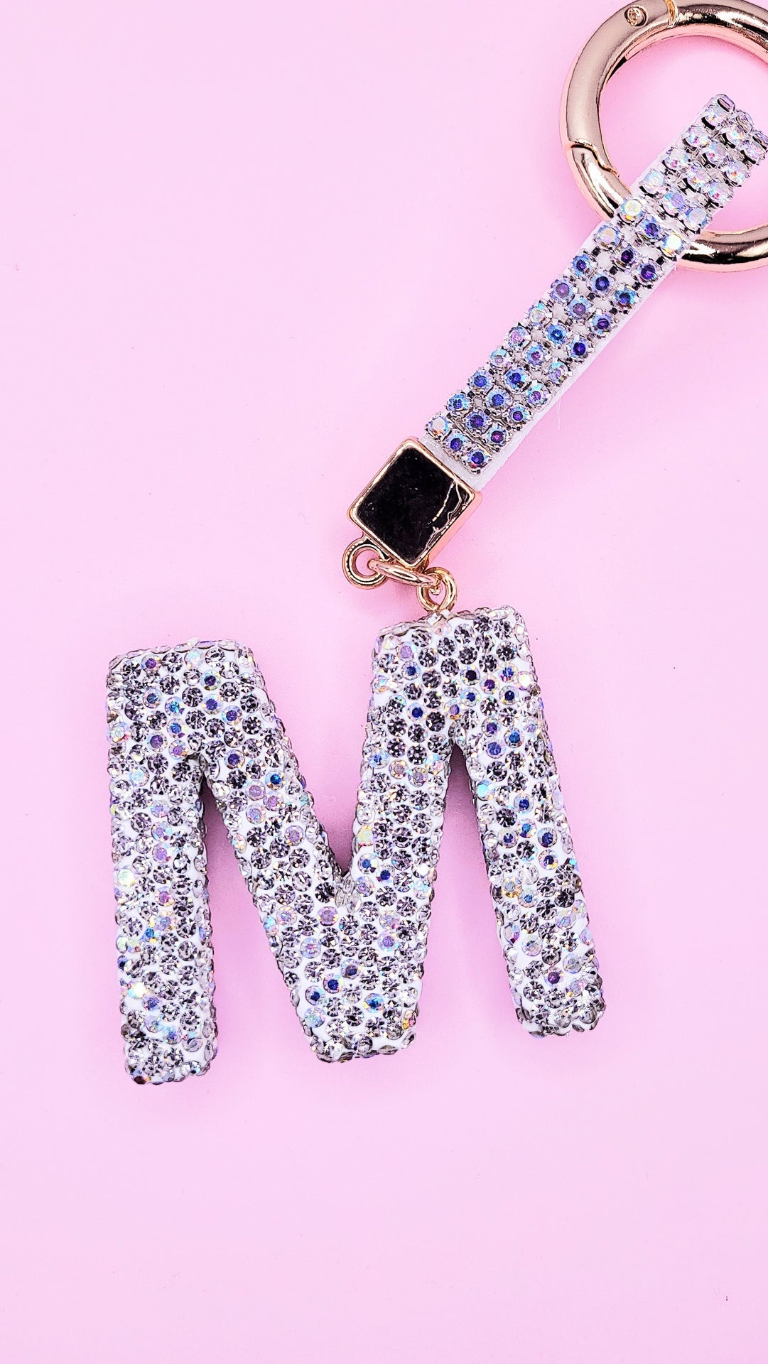 Initial Letter Silver Crystal Glam Key Ring