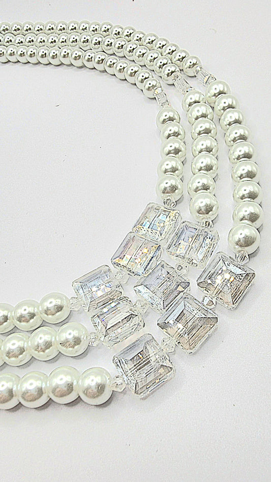 Square Pearl Multi Layer Necklace & Earrings
