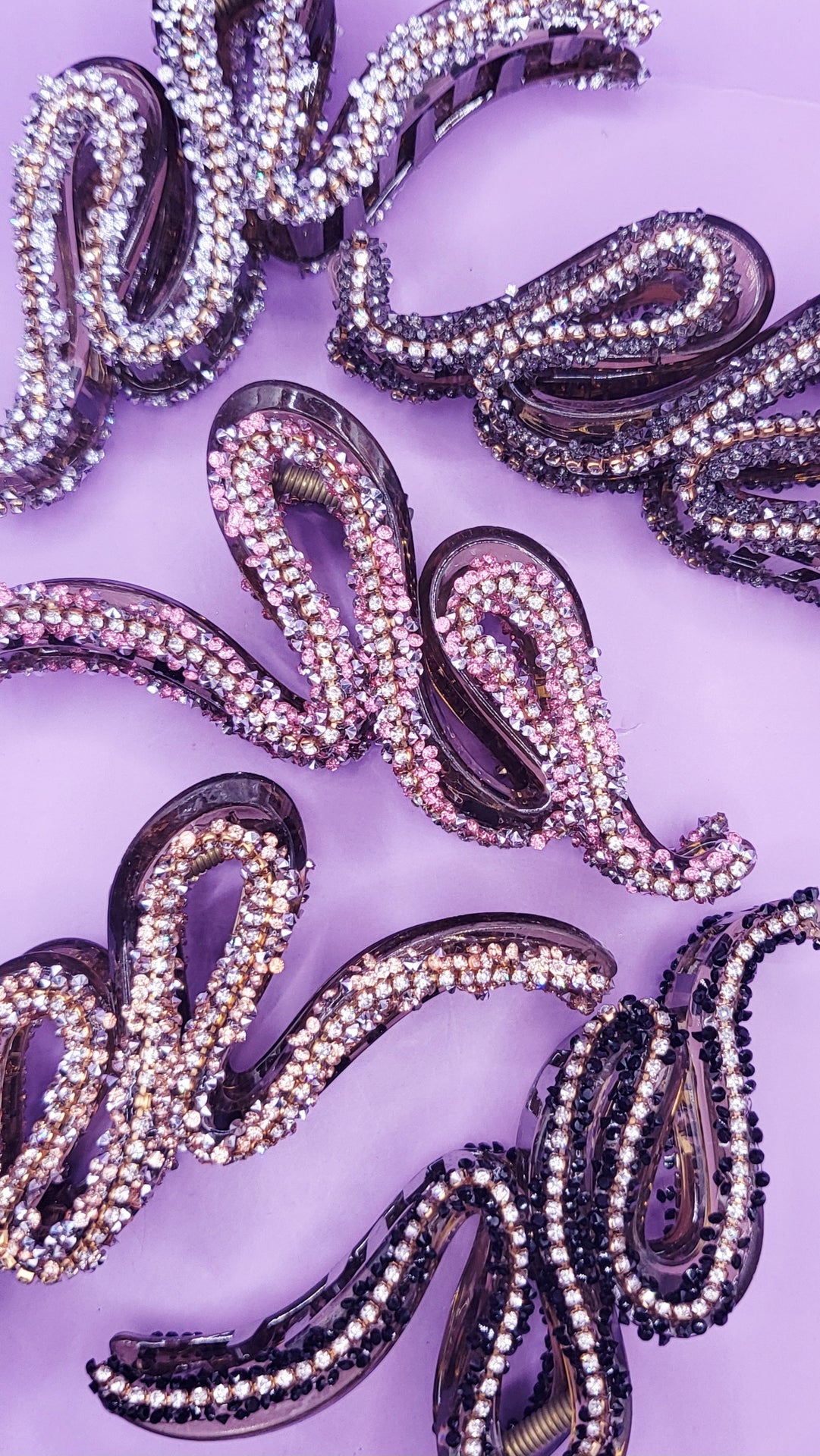 Swirl Rhinestone Sparkly Hair Clamps Pack of 12