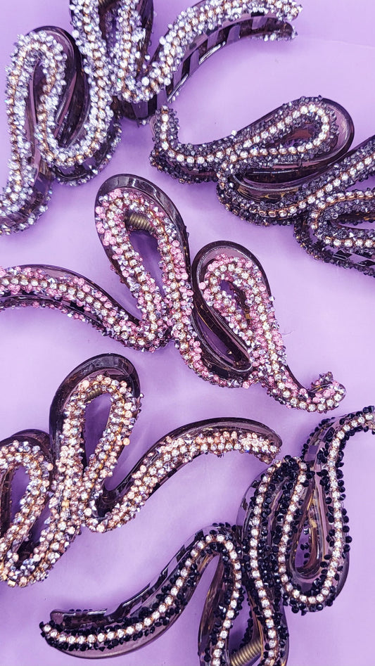 Swirl Rhinestone Sparkly Hair Clamps Pack of 12