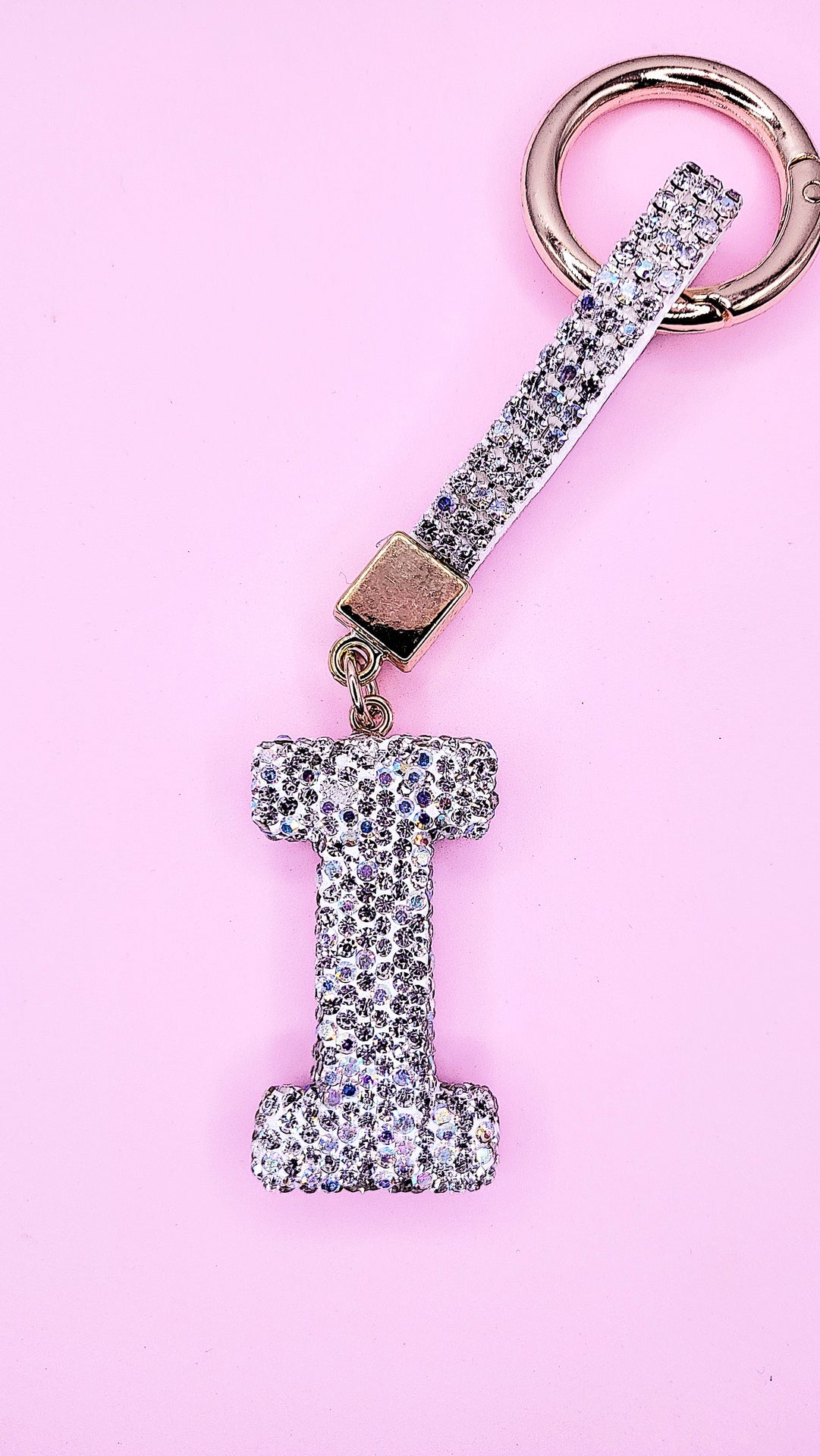 Initial Letter Silver Crystal Glam Key Ring
