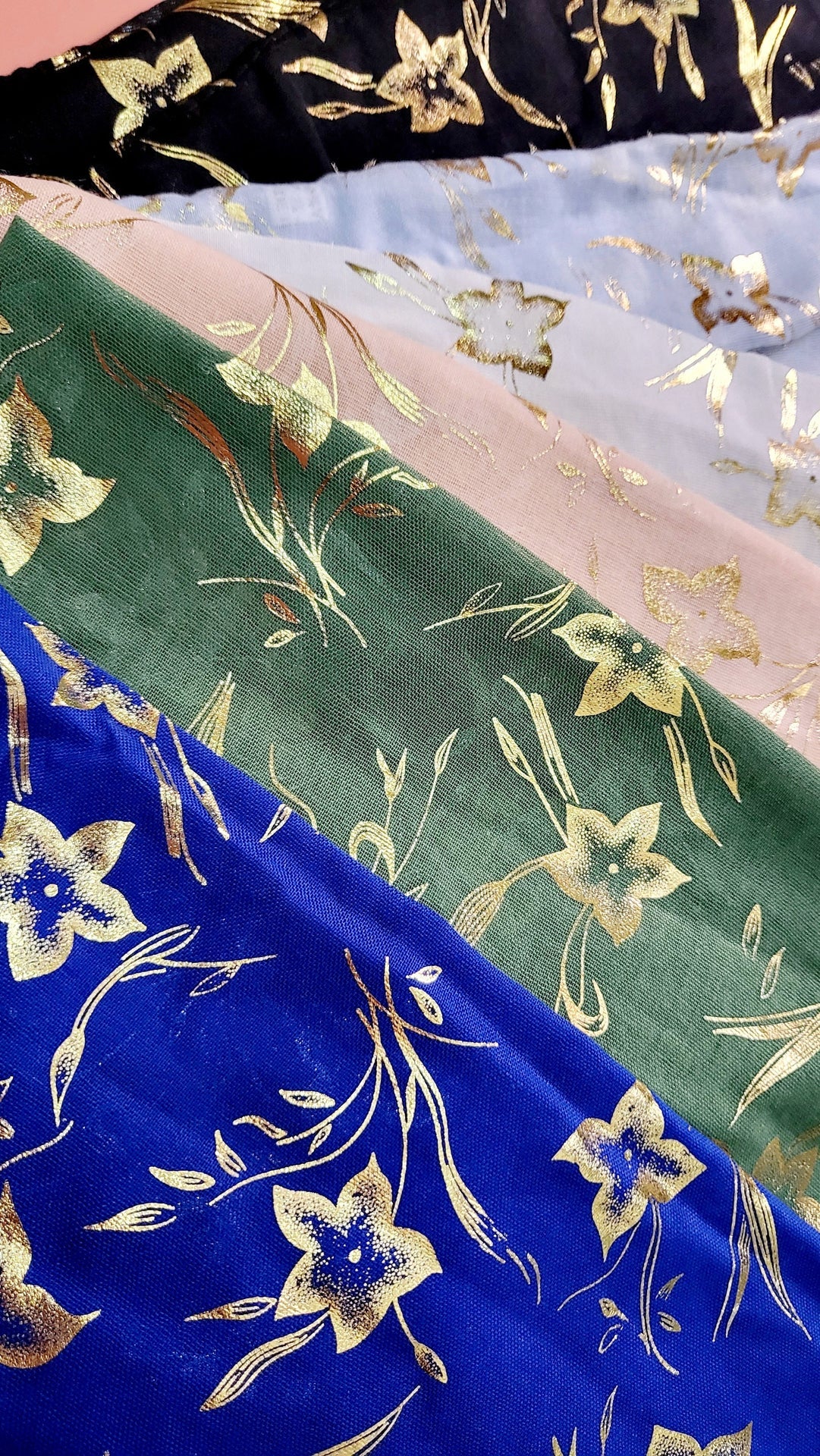 Flower Decor Shimmer Gold Foil Scarf Pack of 12