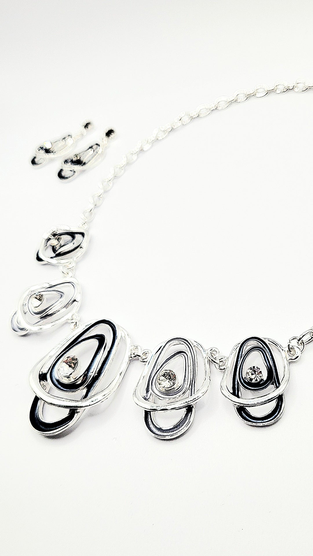 Abstract Layered Crystal Necklace & Earrings Set