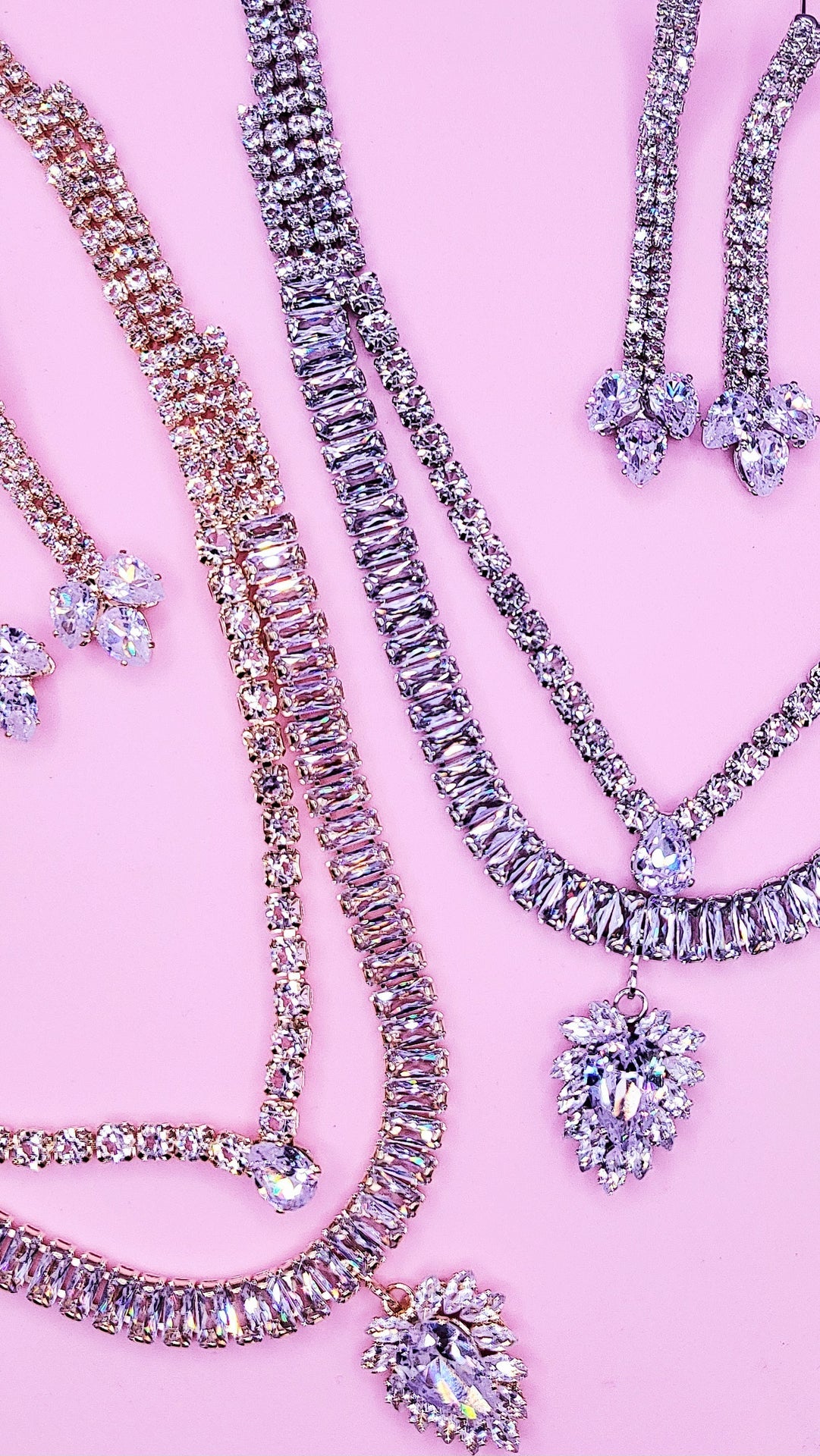 Goddess Crystal Baguette Cut Layered Necklace Set