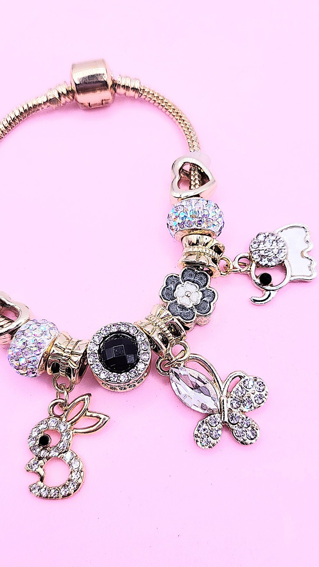 Butterfly Crystal Charm Beaded Bracelet