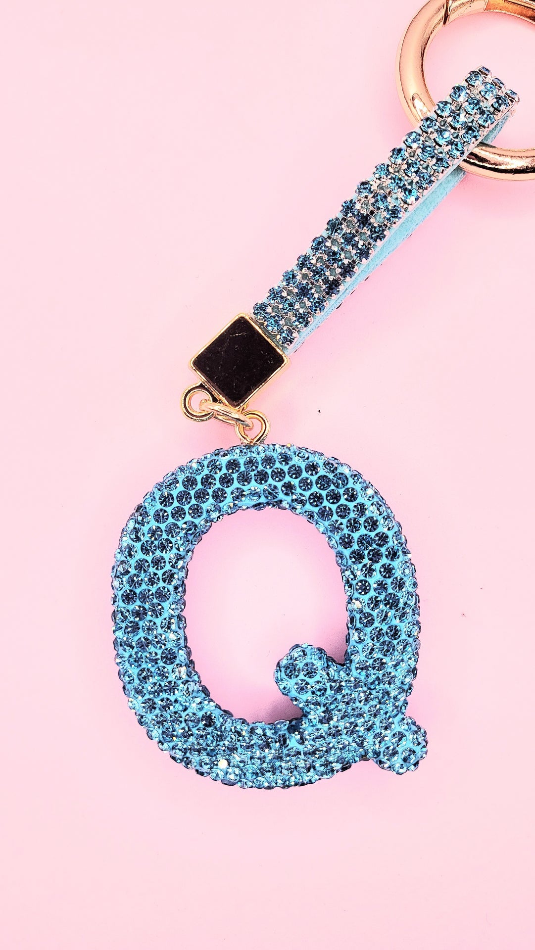 Initial Letter Blue Crystal Key Ring & Bag Charm