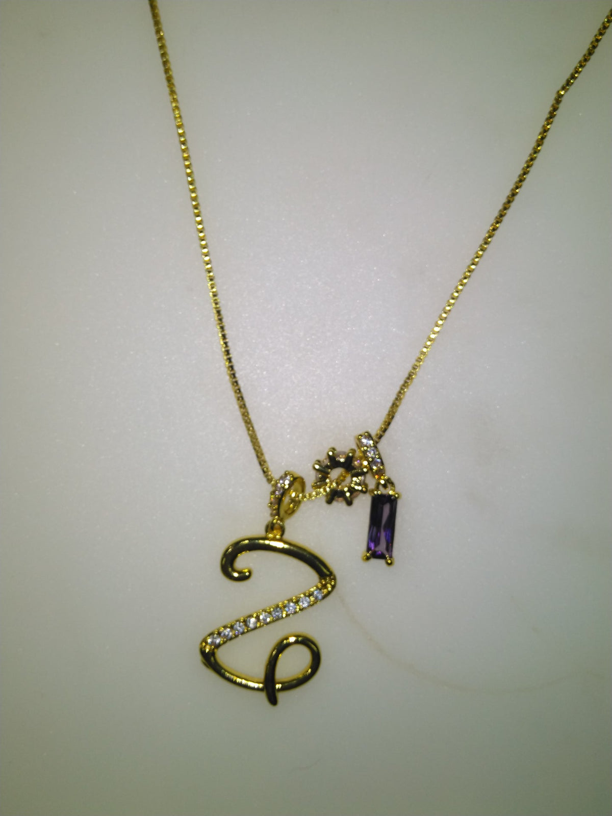 Purple Stone Initial Necklace