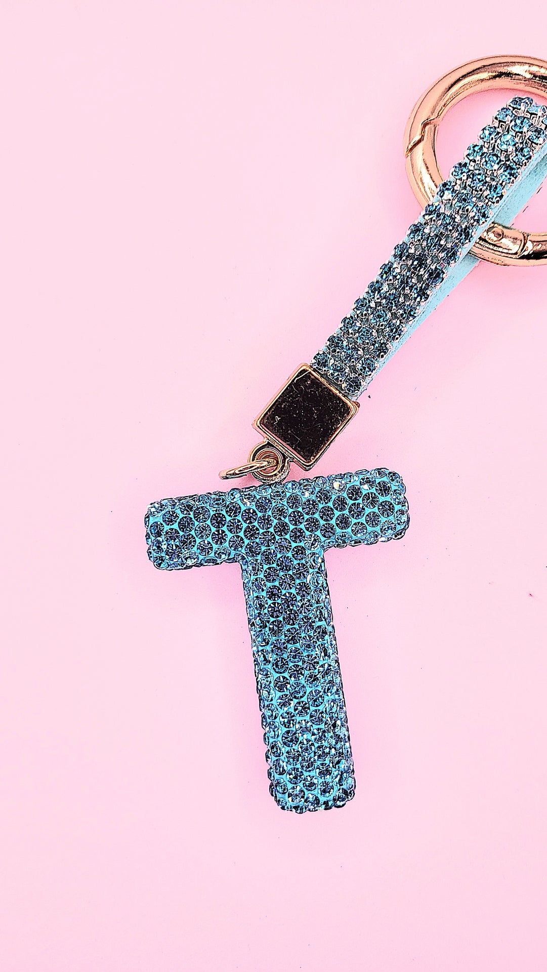 Initial Letter Blue Crystal Key Ring & Bag Charm