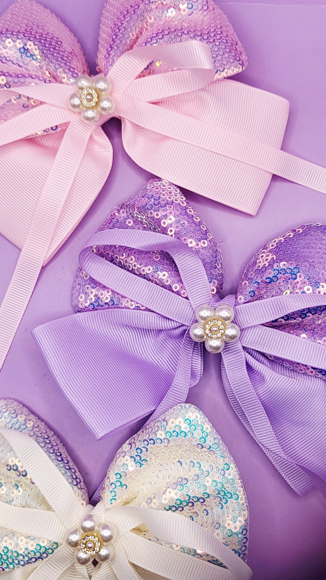 Pearl Sparkly Hair Bow Clip Slide Bows Pack of 12