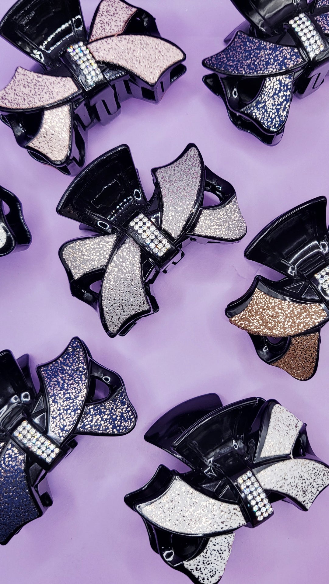 Crystal Bow Hair Clamps Pack of 12