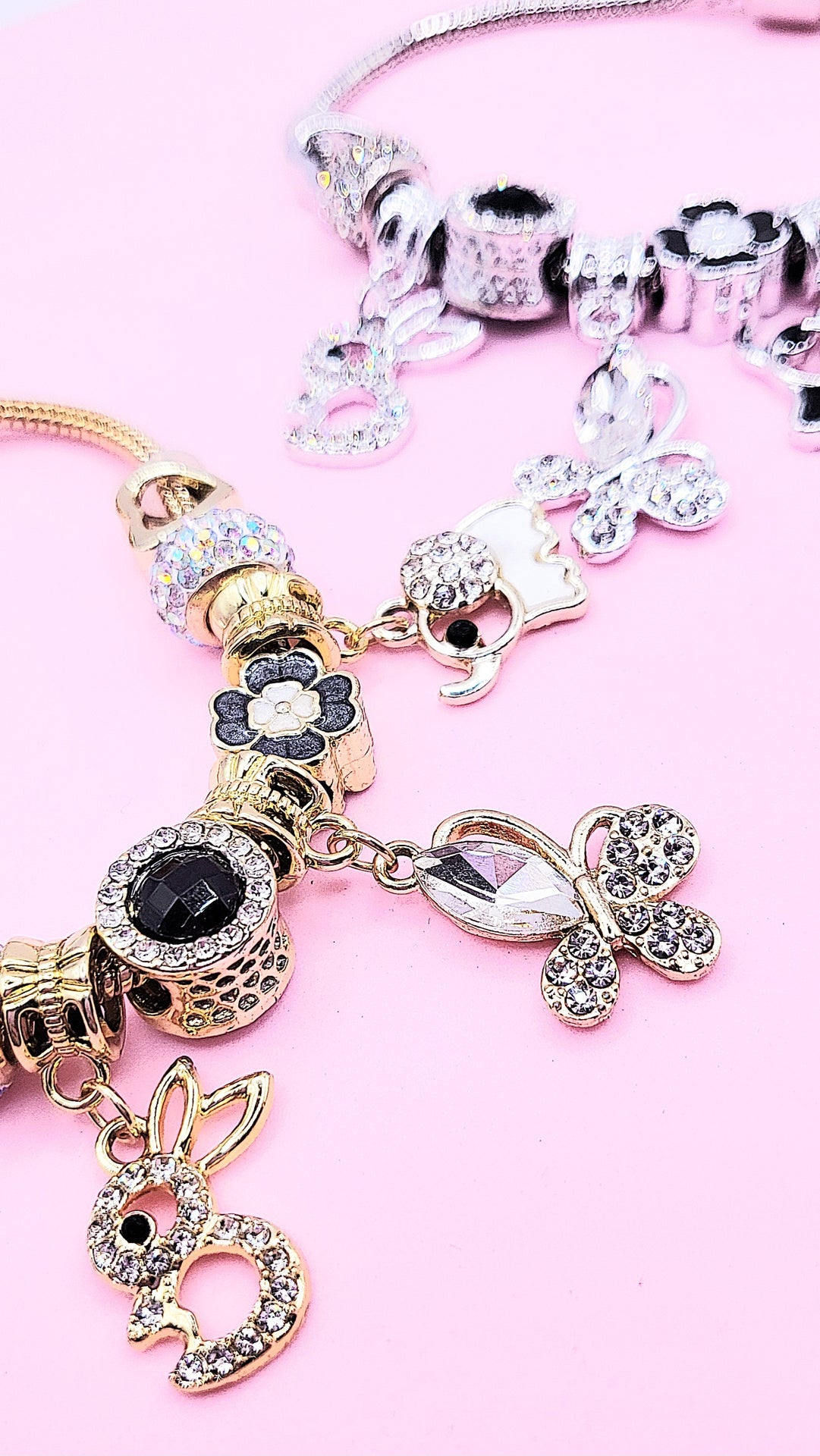 Butterfly Crystal Charm Beaded Bracelet