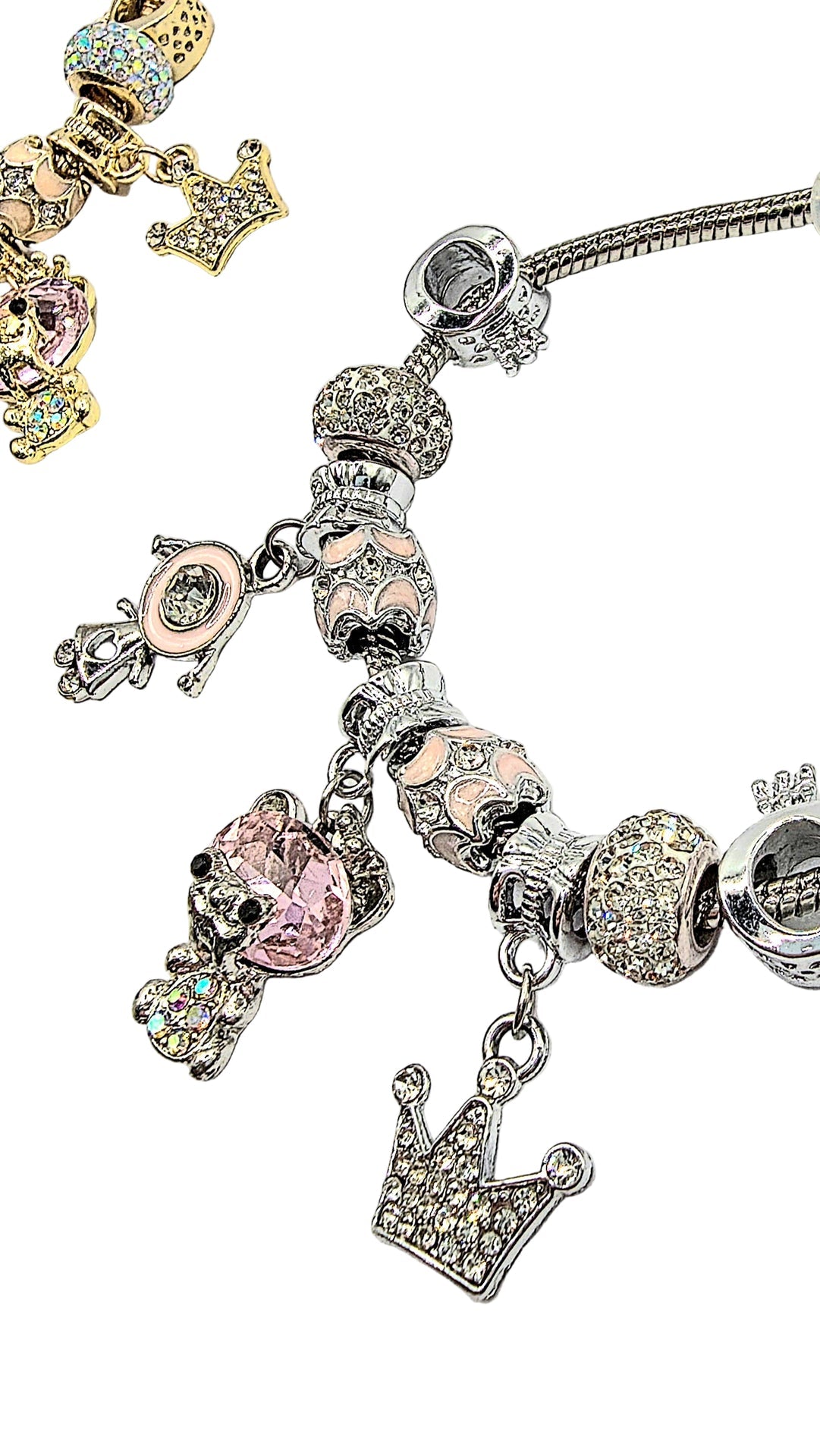 Pink Teddy Crystal Charm Beaded Bracelet