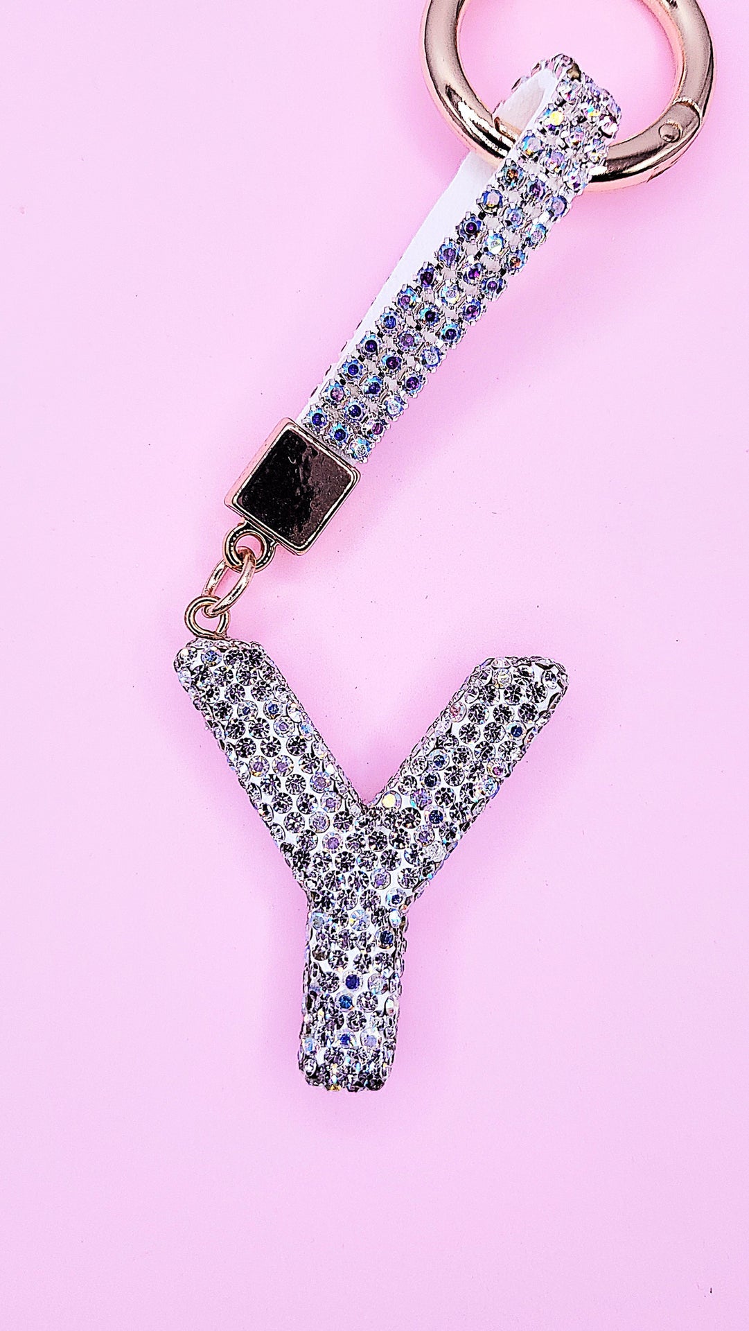 Initial Letter Silver Crystal Glam Key Ring