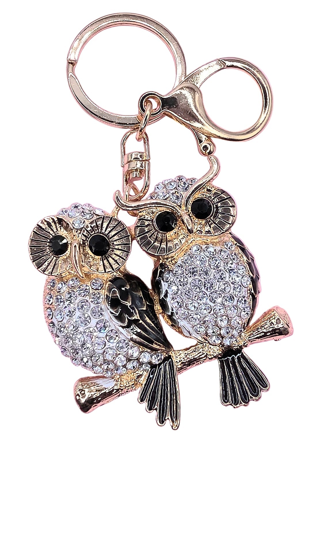 Sitting Owls Crystal Key Ring & Bag Charm