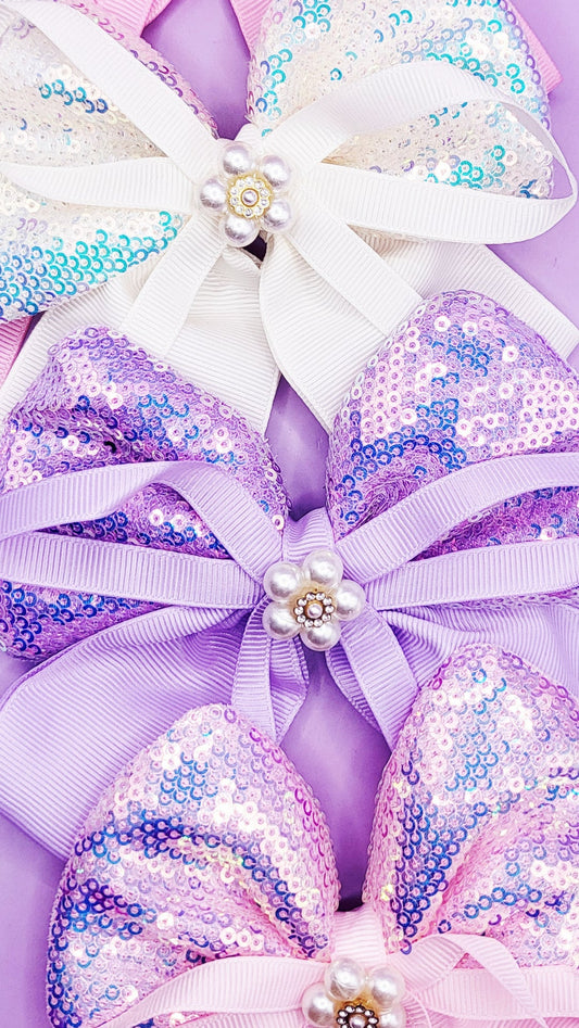 Pearl Sparkly Hair Bow Clip Slide Bows Pack of 12
