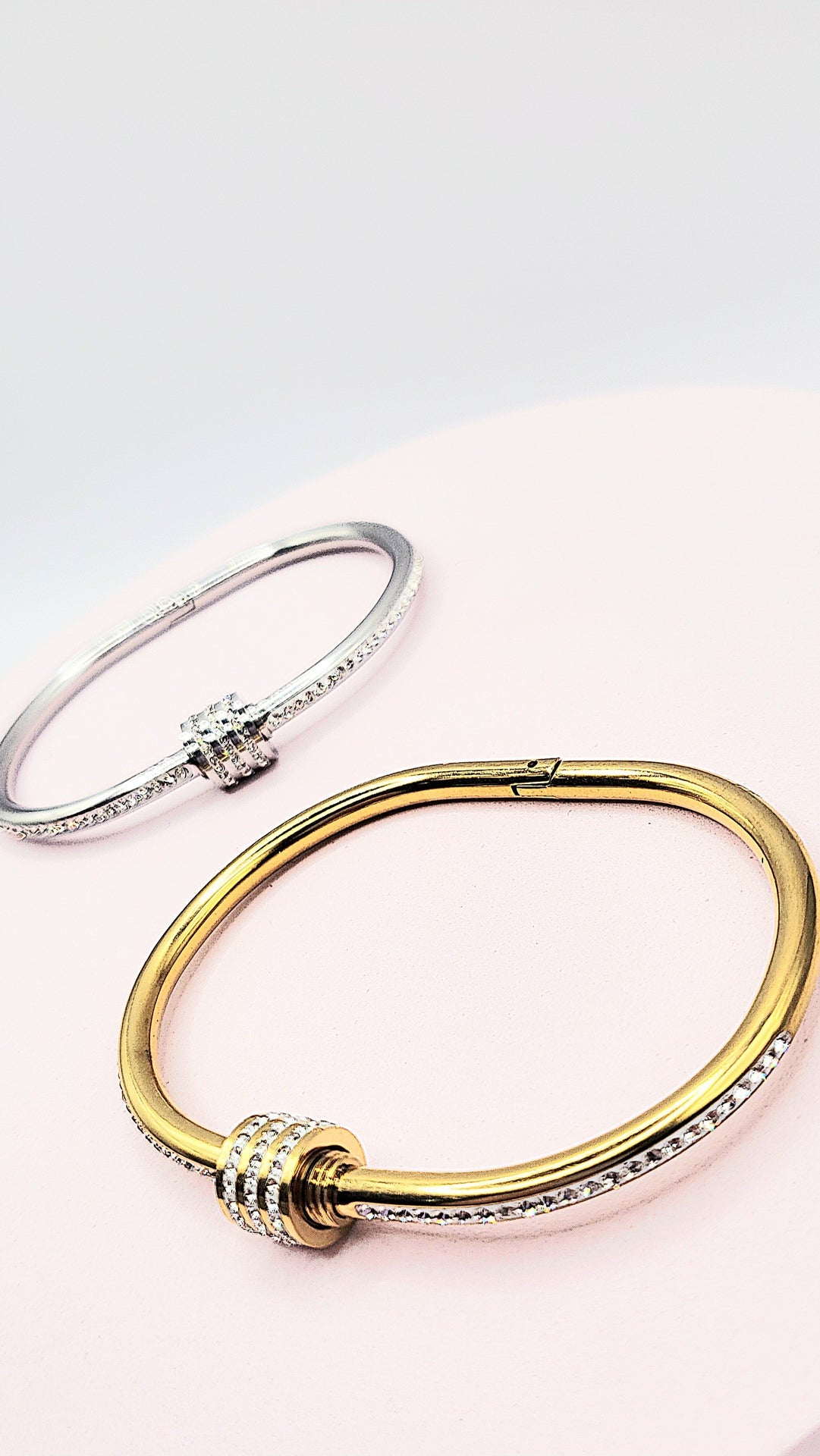 Curved Crystal Stacking Bangle Stainless Steel