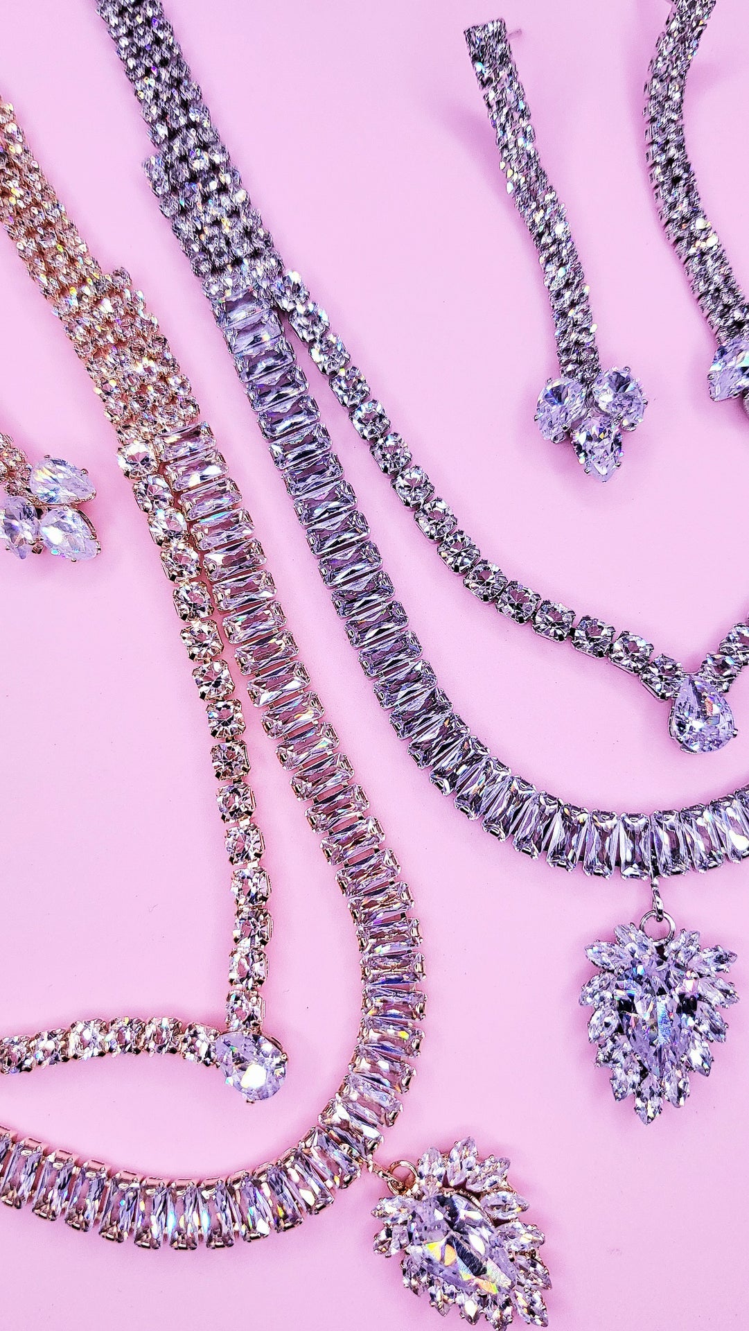 Goddess Crystal Baguette Cut Layered Necklace Set