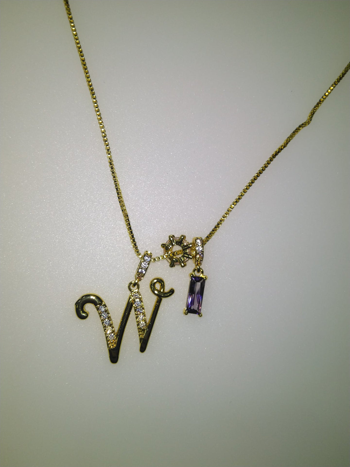 Purple Stone Initial Necklace