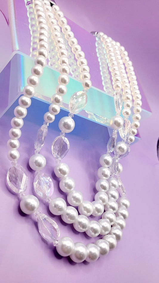 Shiny Pearl Multi Layer Necklace & Earrings