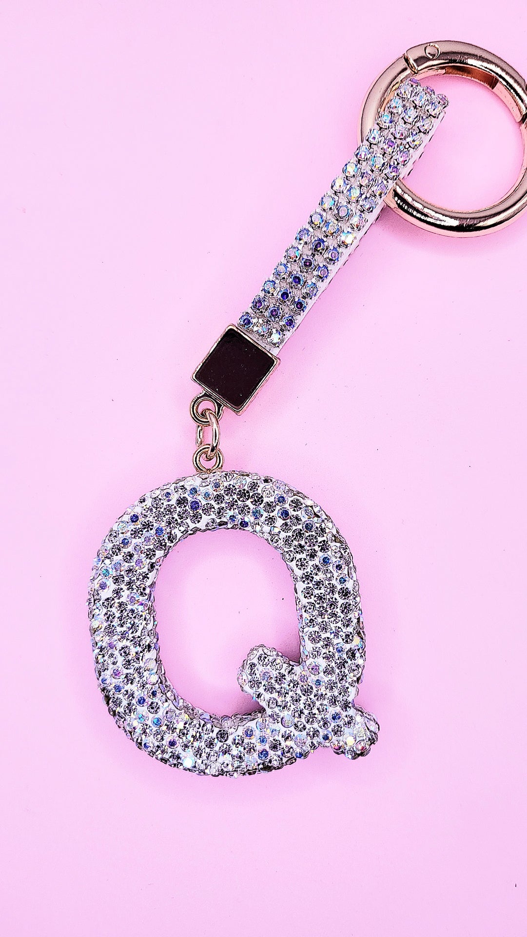 Initial Letter Silver Crystal Glam Key Ring