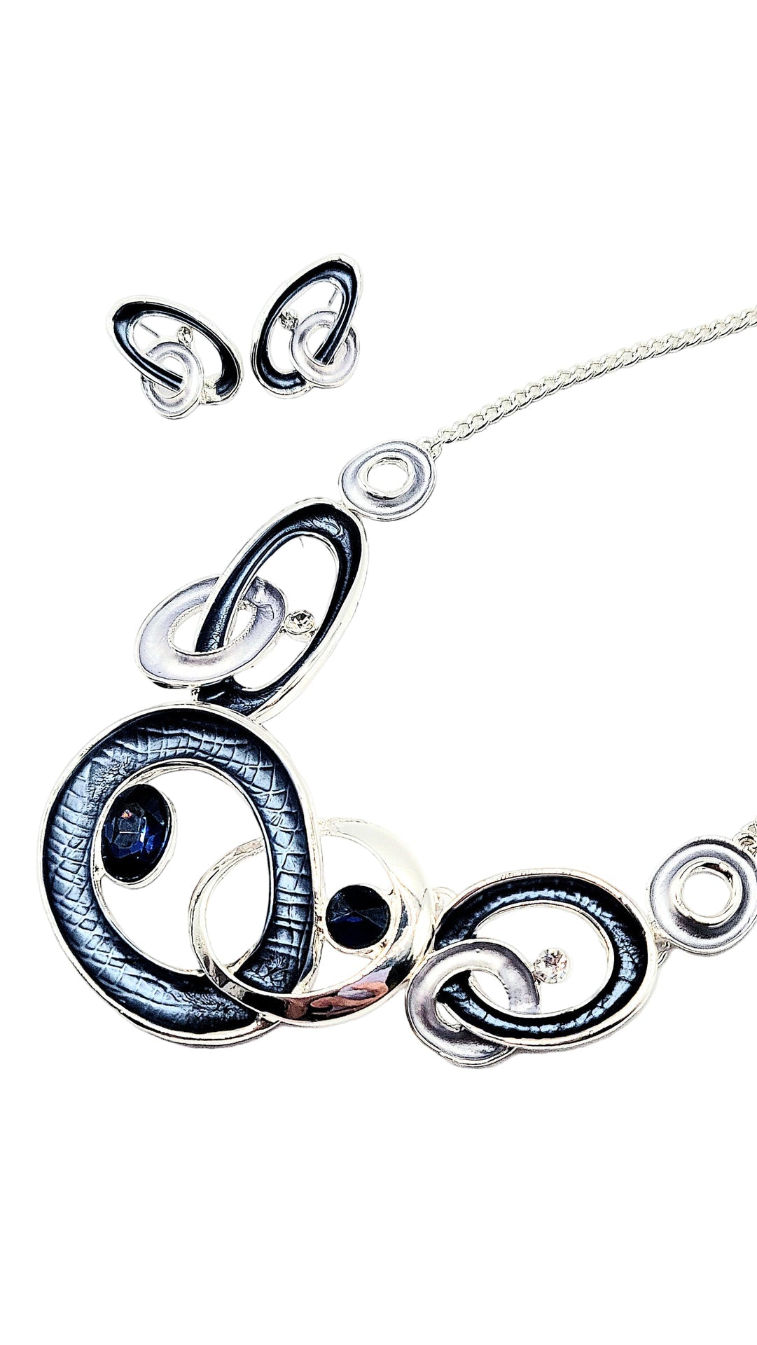 Abstract Oval Crystal Necklace & Earrings Set