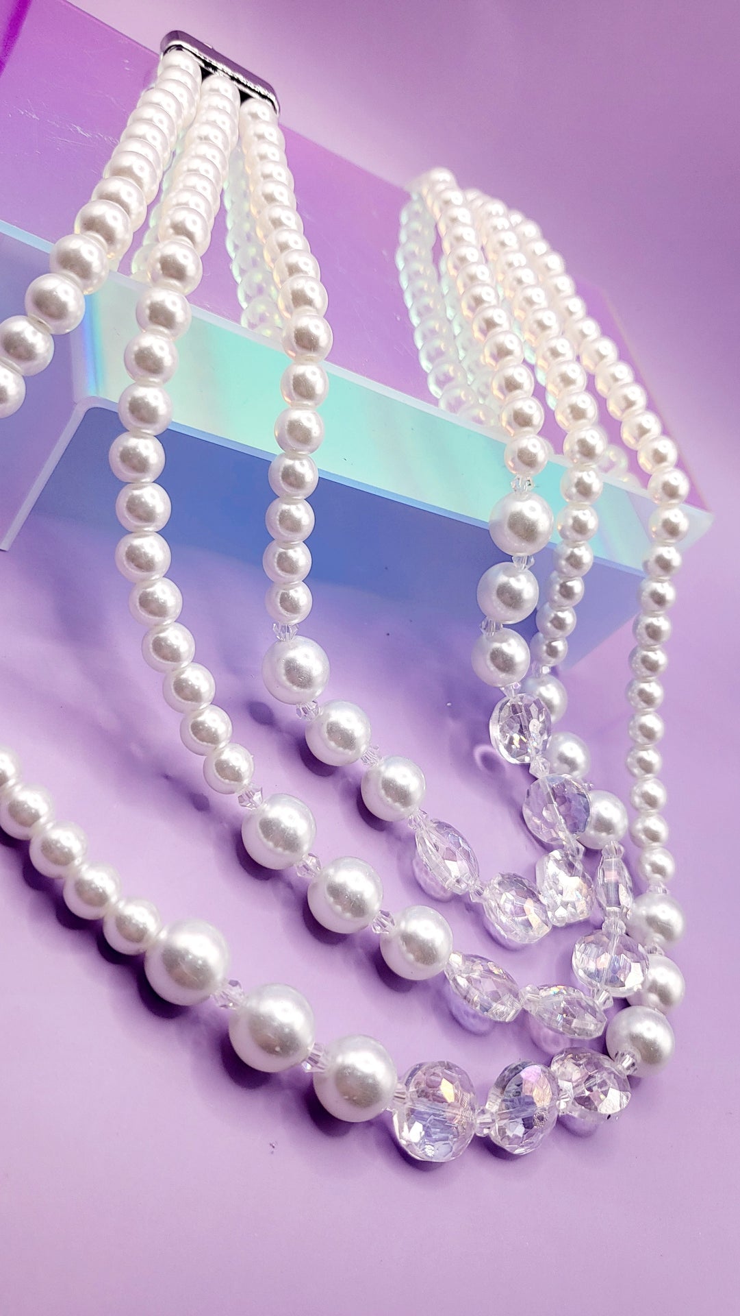 Crystal Pearl Multi Layer Necklace & Earrings