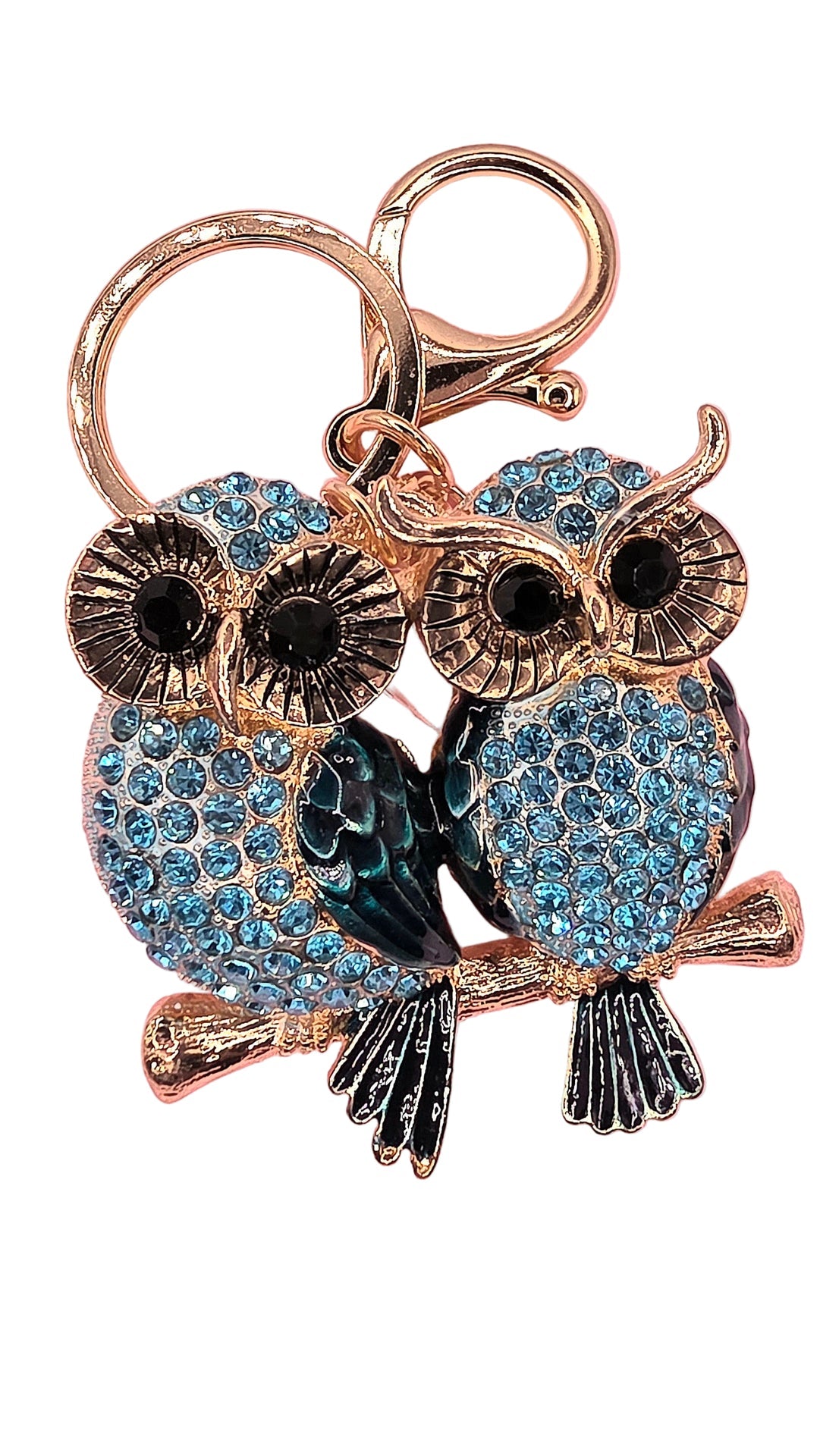 Sitting Owls Crystal Key Ring & Bag Charm