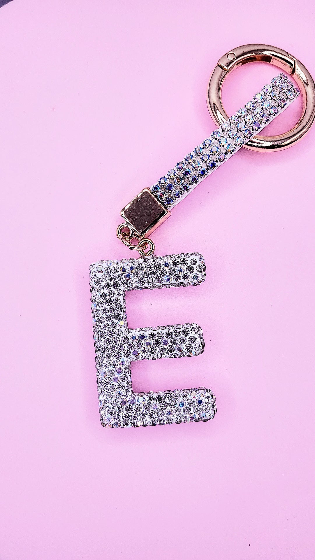 Initial Letter Silver Crystal Glam Key Ring